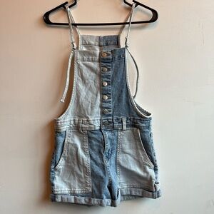 Celebrity Pink Two-Tone Denim Overalls